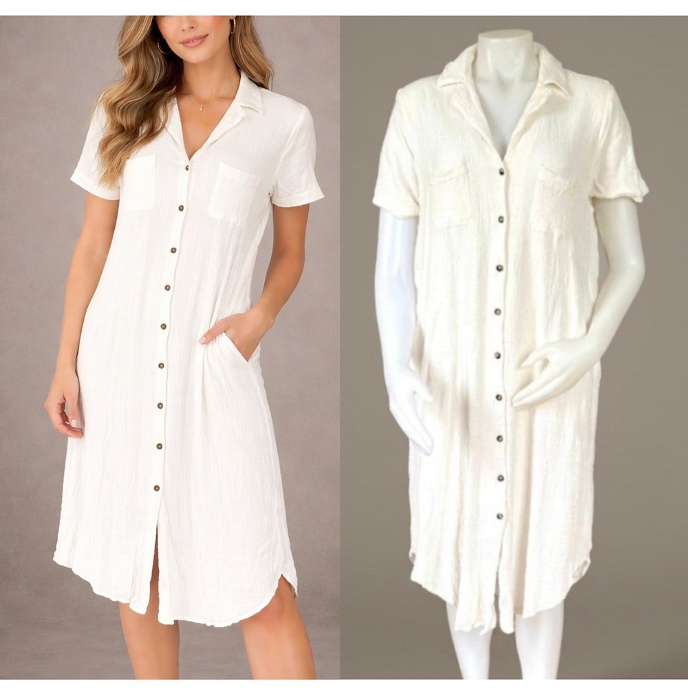 Maeve Anthropologie White Button Down Shirt Dress‎ Plus 1X Coastal Boho Summer